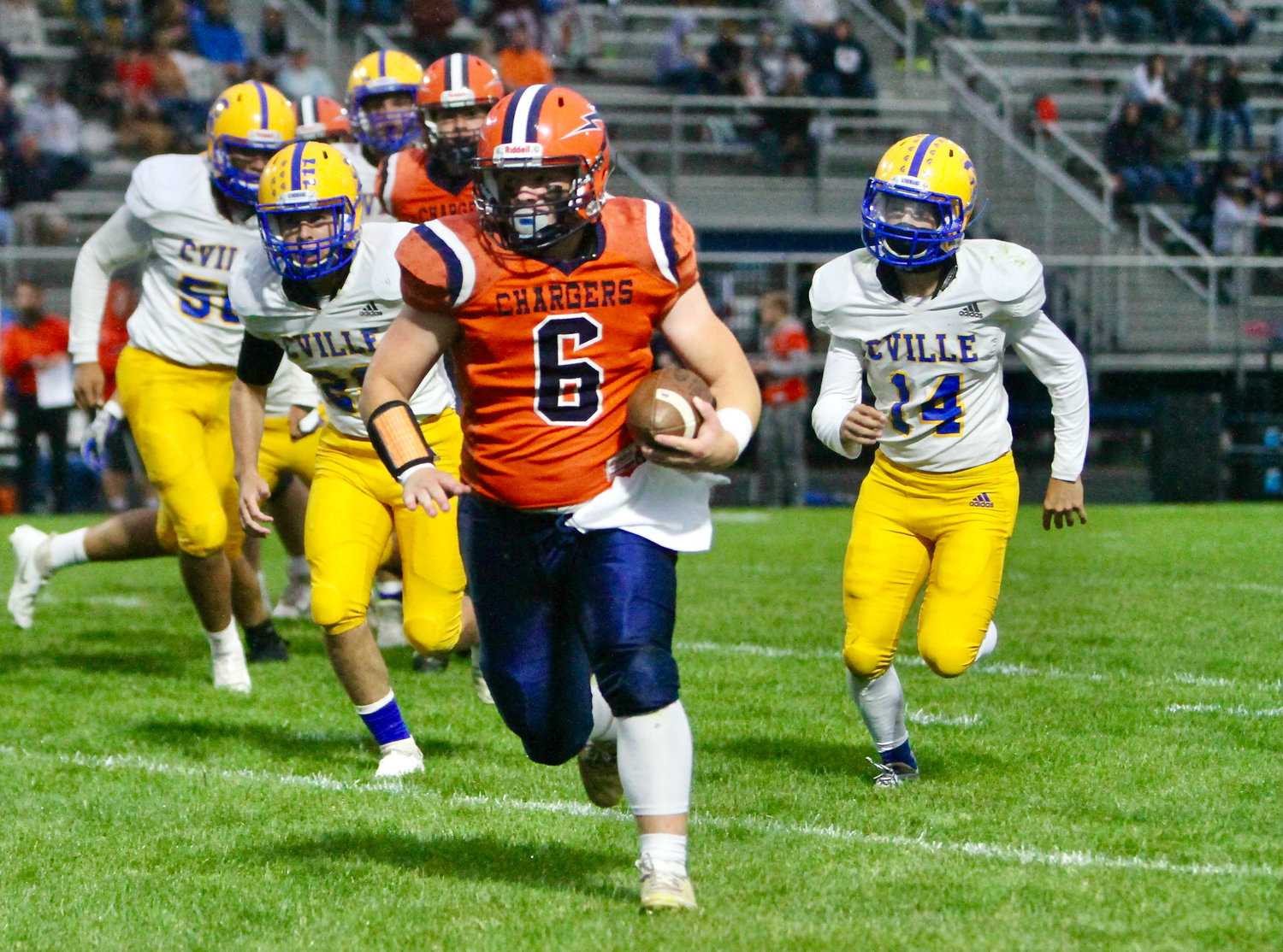 Charger junior quarterback Ross Dyson tallied 200 total yards in North Montgomery’s dominating 44-7 win over Crawfordsville on Friday.